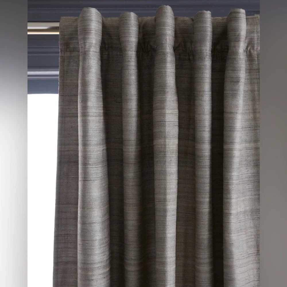 NWOT Quince Raw Silk Room Darkening Curtain in Grey 84”L x 48”W